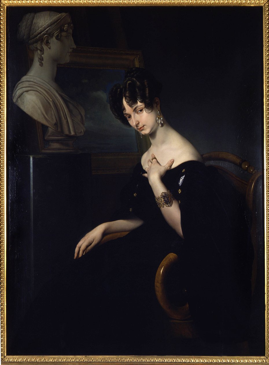 portrett av markisen Cristina Trivulzio, prinsesse av Belgiojoso (Belgia) (1808-1871), italiensk patriot og kvinne av bokstaver, maleri av Francesco Hayez. i Firenze, Italia. av Francesco Hayez