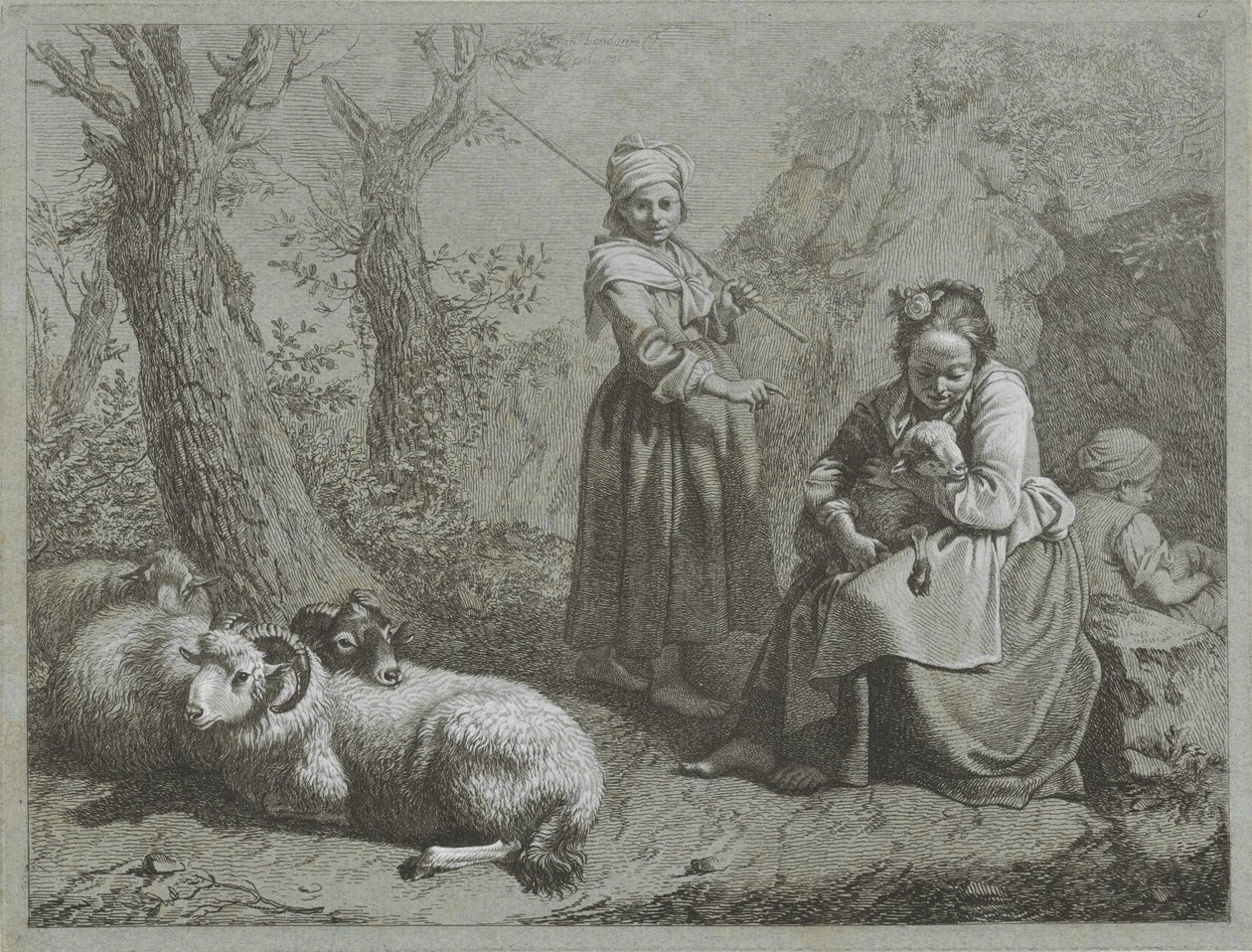 Tre gjeterinner med sauer Shepherd-scener (serietittel) av Francesco Londonio