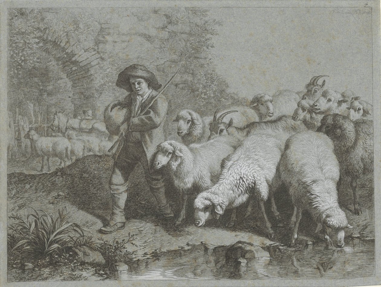 Hyrde med flokk sauer og geiter Shepherd-scener (serietittel) av Francesco Londonio