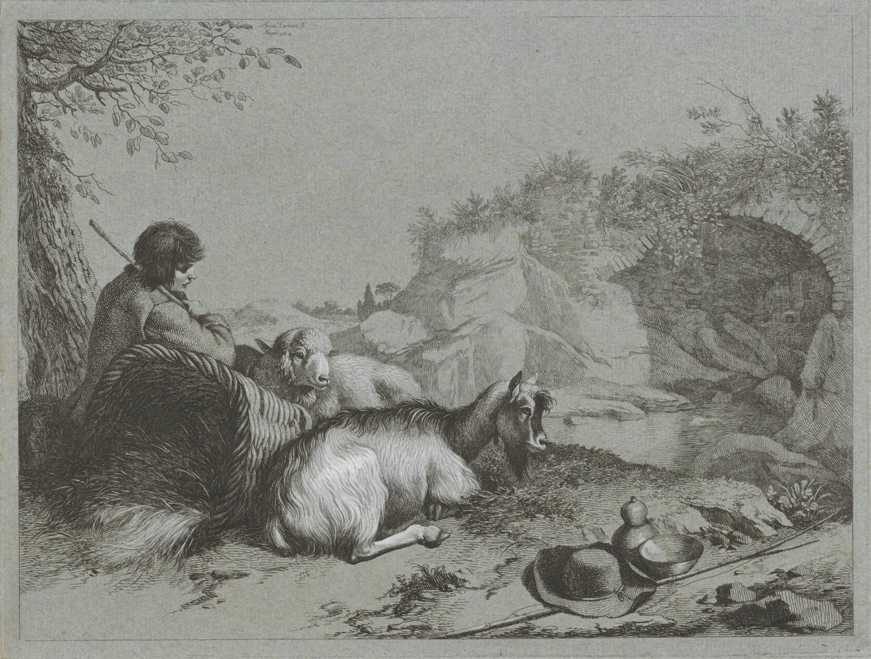 Hyrde med sau og geit Shepherd-scener (serietittel) av Francesco Londonio