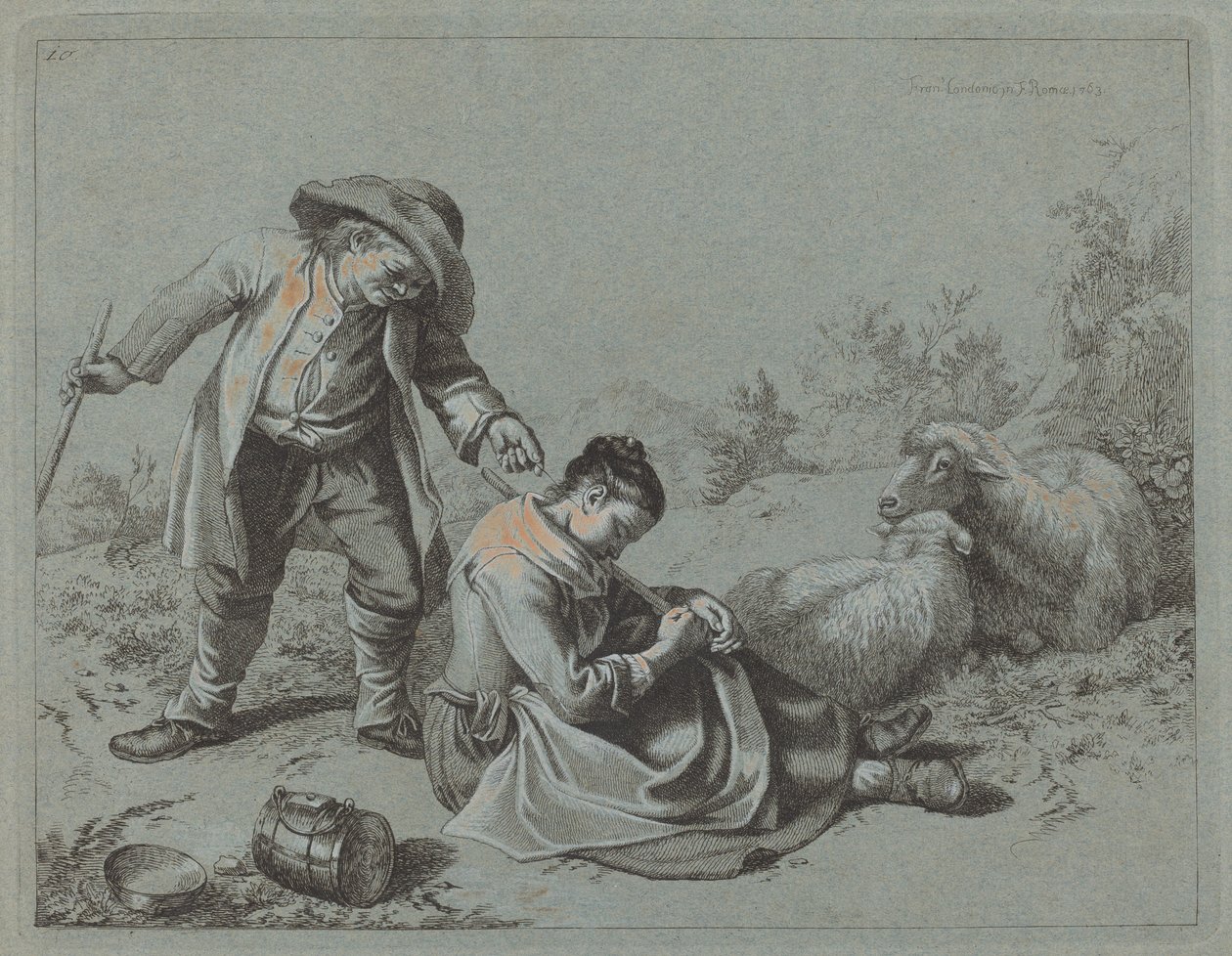 Bonde som erter en sovende jente med en kvist, 1763. av Francesco Londonio