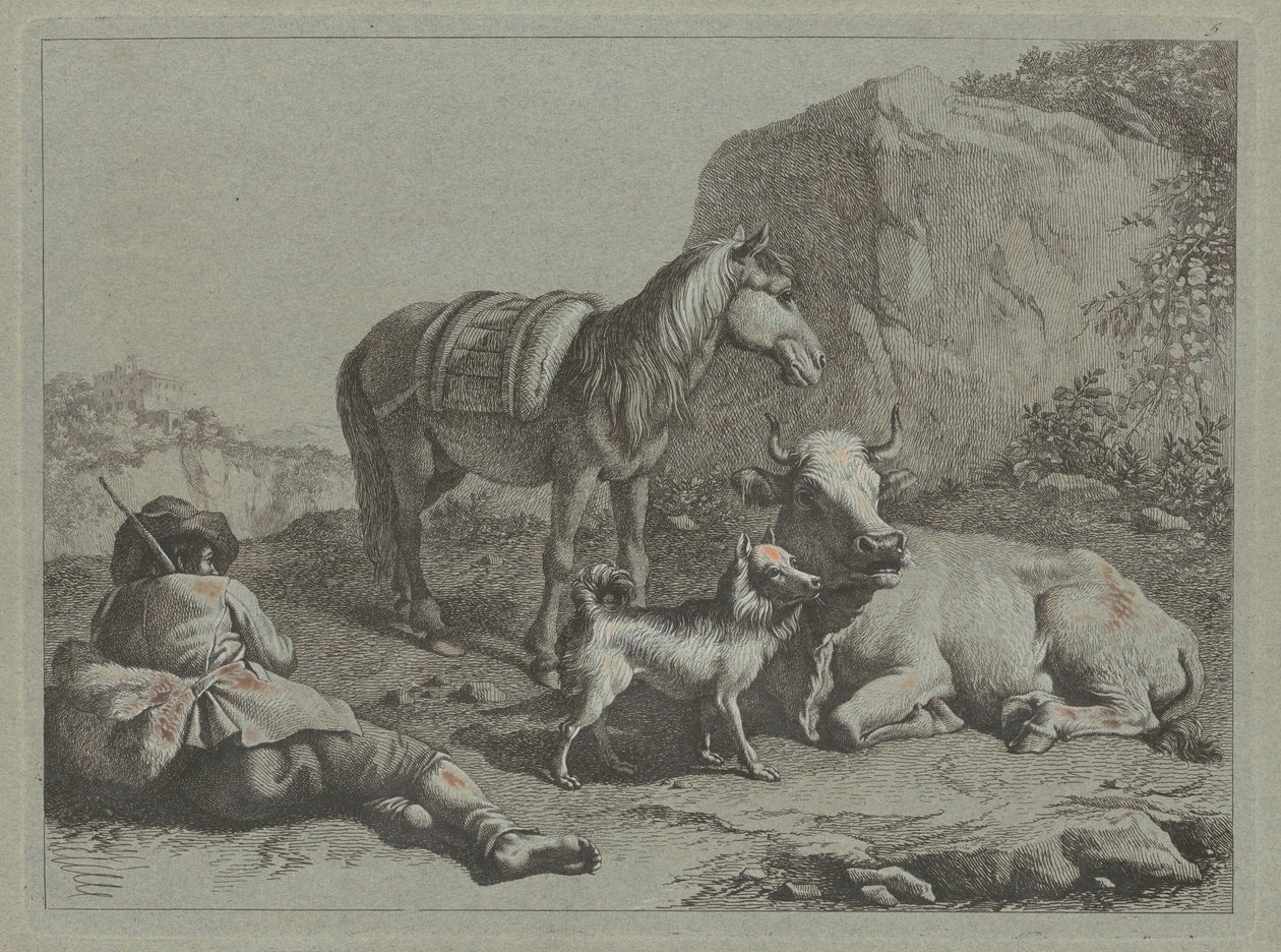 Tilbakelent hyrde med sekk, ca. 1763. av Francesco Londonio