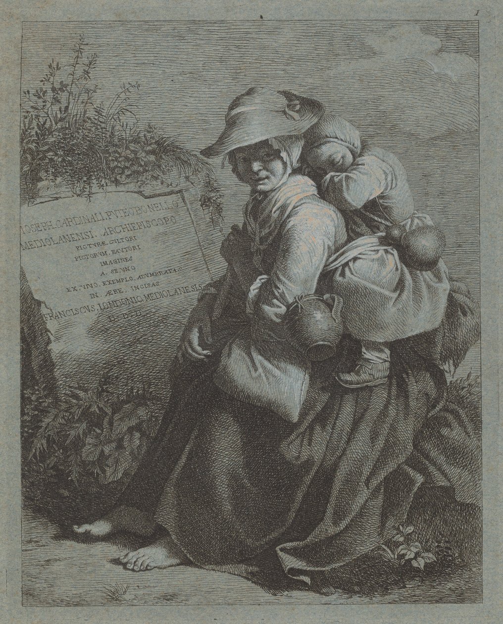 Sittende bondekvinne med sovende barn, 17581759. av Francesco Londonio
