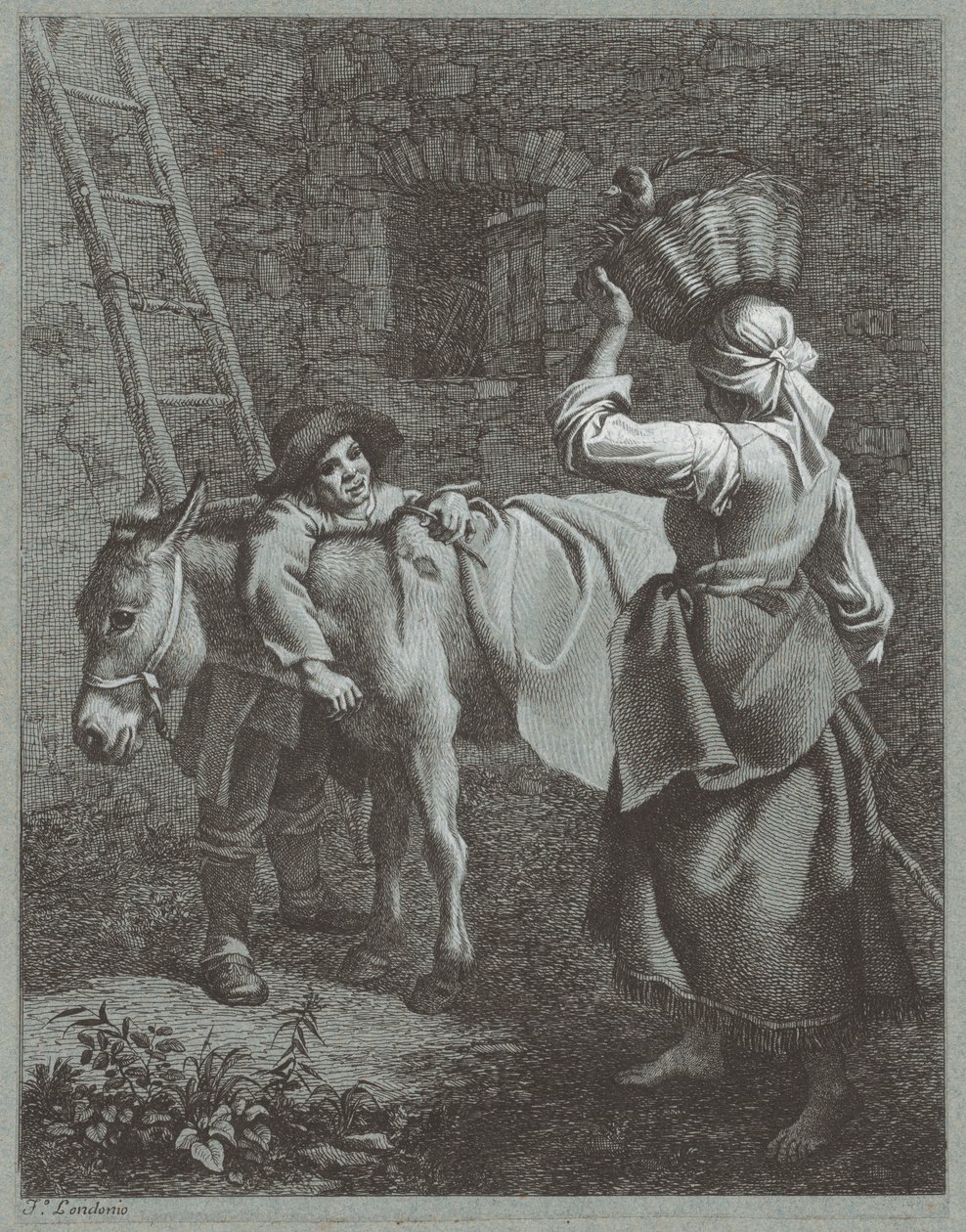 Hyrdegutt snakker med en gårdsjente, 1764. av Francesco Londonio