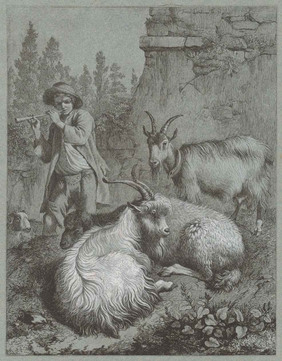 Hyrde som spiller på fløyte med geiter, 1764. av Francesco Londonio