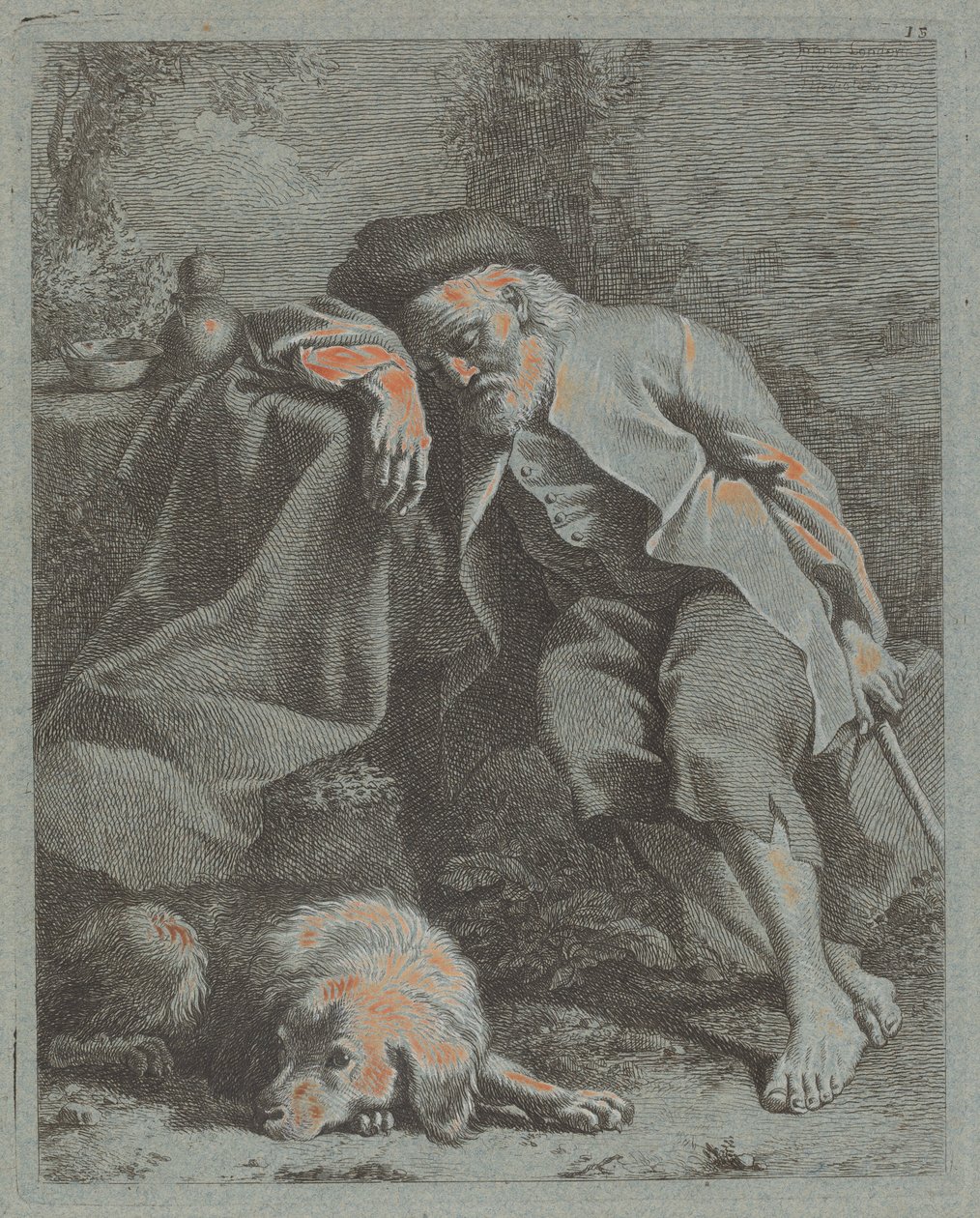 Sovende gammel mann med hund, 1759. av Francesco Londonio