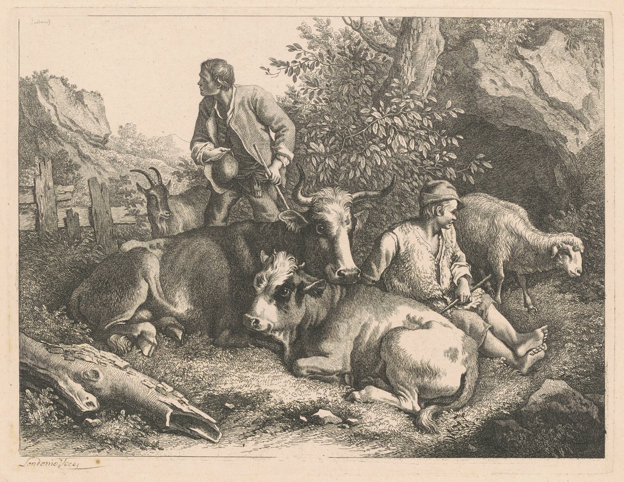 To gjetere med ku og kalv, etter 1776. av Francesco Londonio
