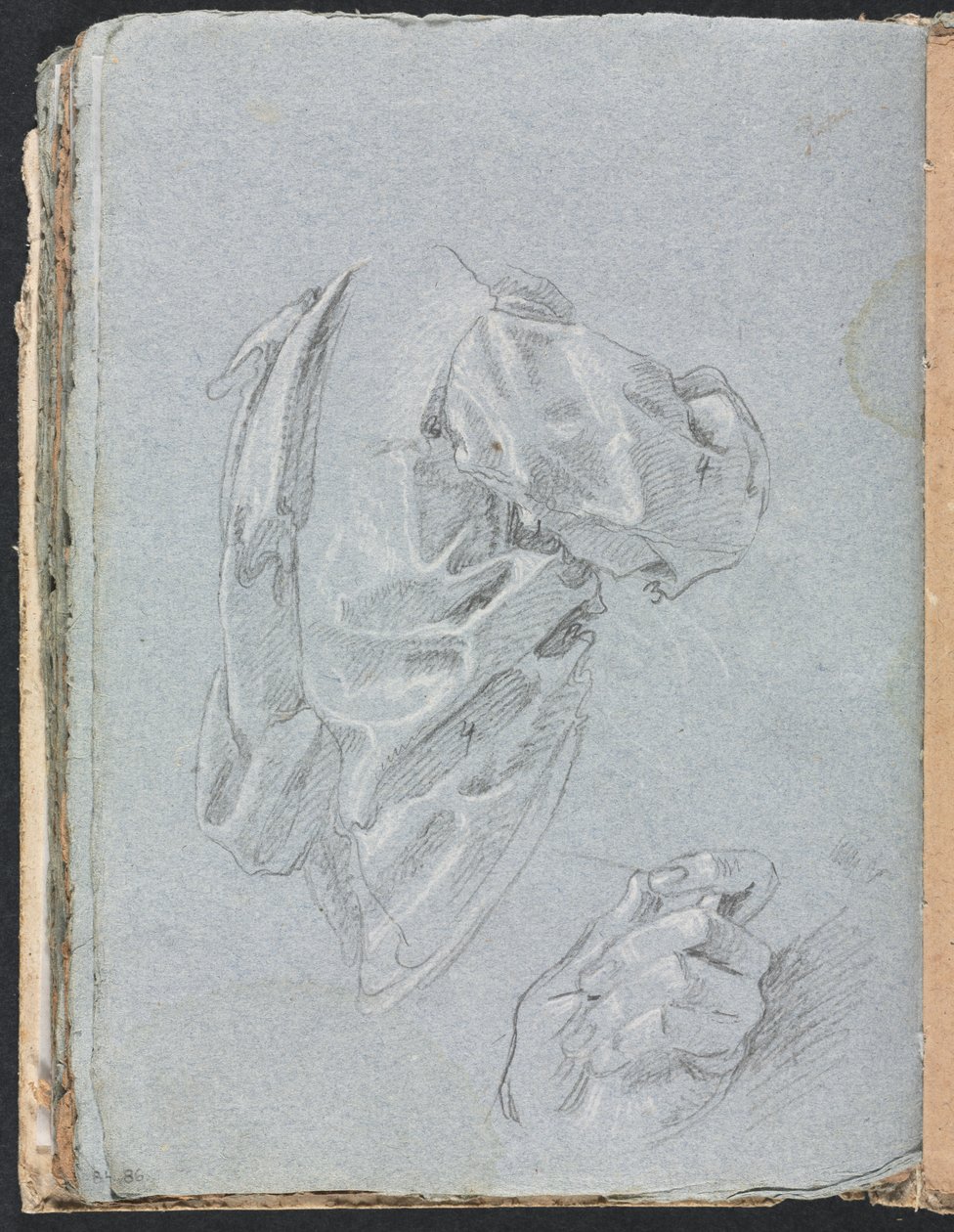 Verona Sketchbook: Draperistudie med venstre hånd (side 86) av Francesco Lorenzi