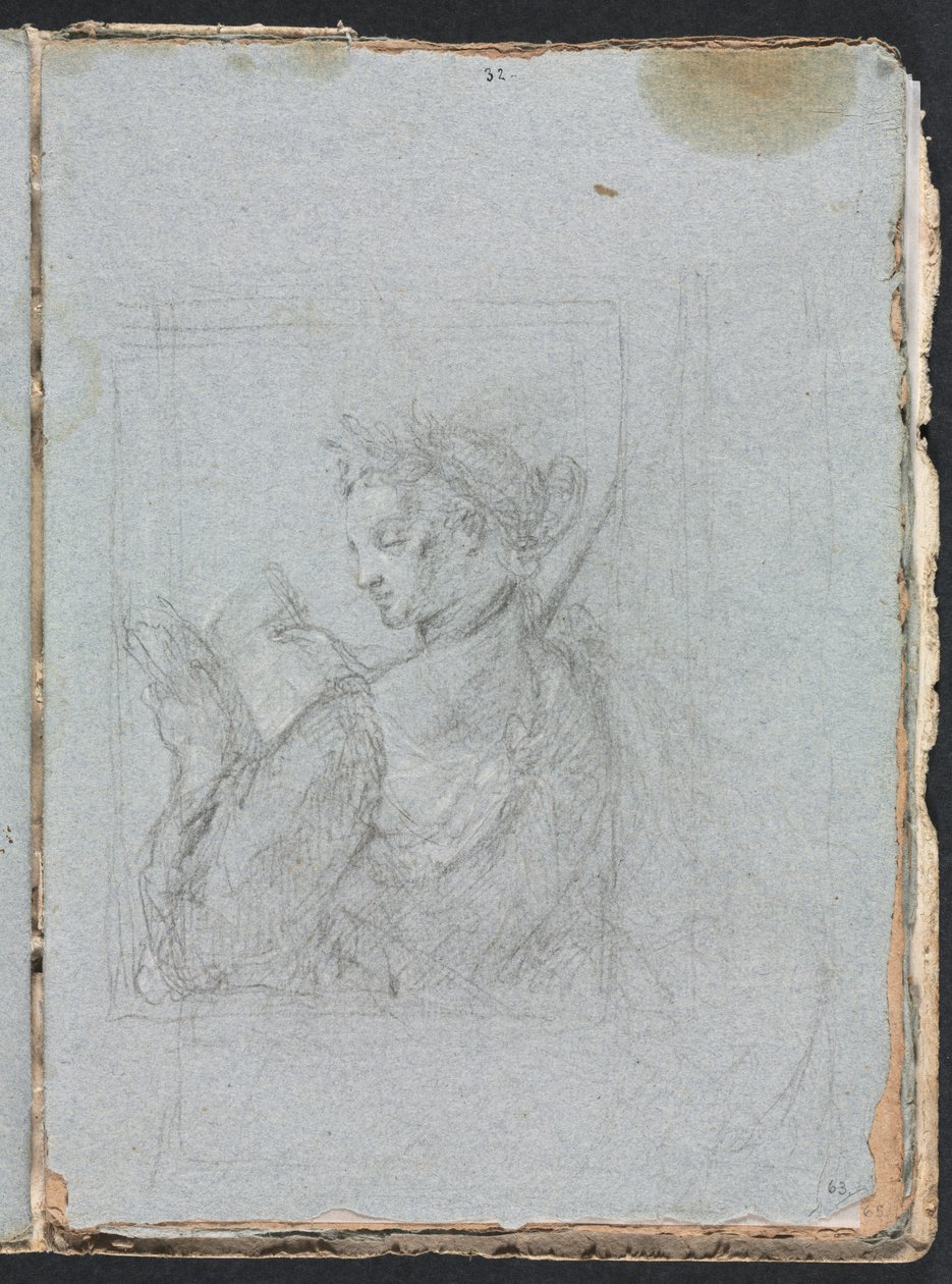 Verona Skissebok: Kvinnefigur med åpen bok side 63, 1760. av Francesco Lorenzi