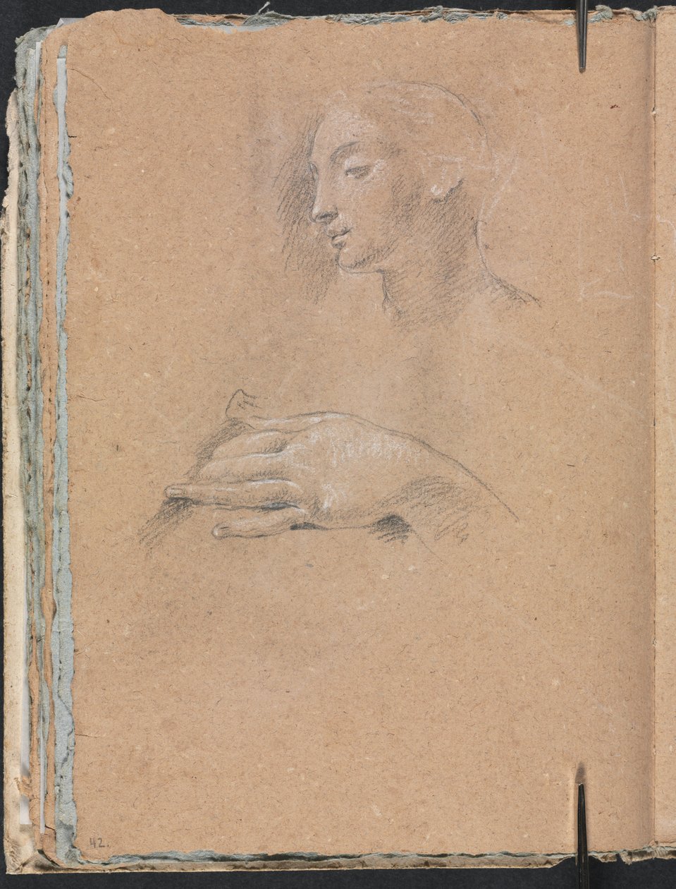 Verona Skissebok: Kvinnelig hode og venstre hånd side 42, 1760. av Francesco Lorenzi