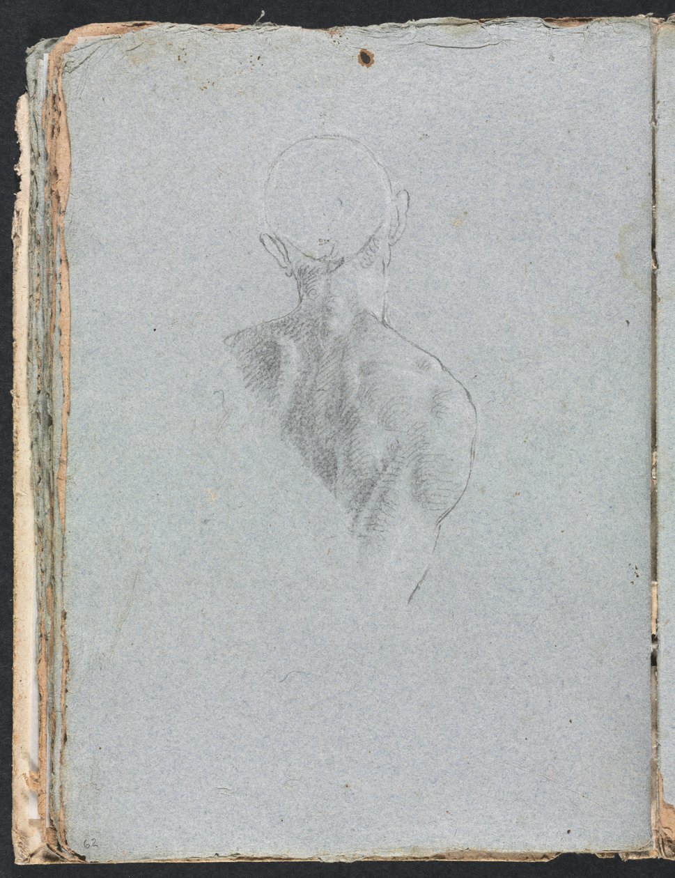 Verona Sketchbook: Naken mannlig hode og skuldre bakfra (side 62) av Francesco Lorenzi