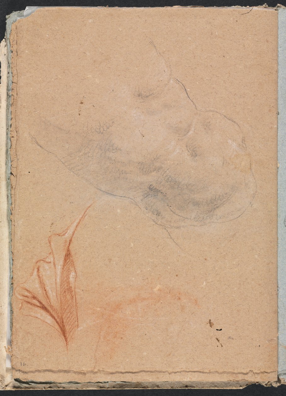 Verona Skissebok: Naken mannlig torso med draperi side 16, 1760. av Francesco Lorenzi