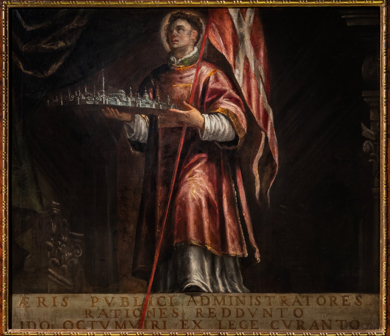 St. Vincent med en modell av byen Vicenza av Francesco Maffei