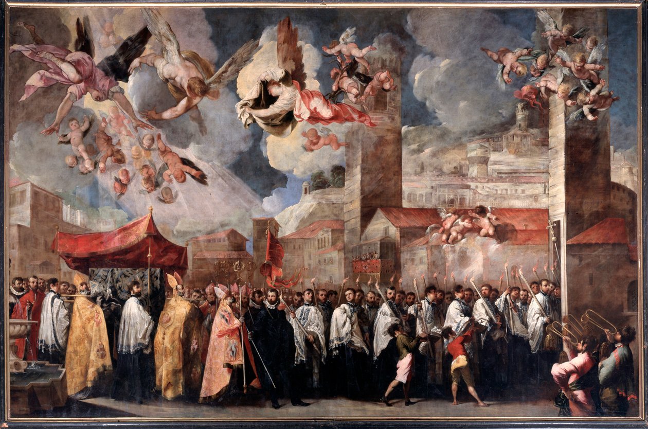 Oversettelse av likene til St Dominator, St Paul og St Anastasius biskoper av Brescia (maleri, ca. 1645-1646) av Francesco Maffei