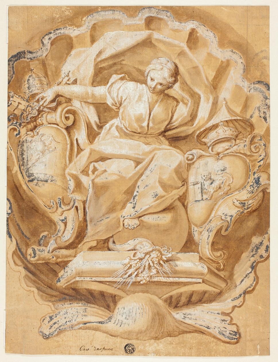 Allegorisk figur med Arms of Alexander VIII (Ottoboni) og Arms of Papacy av Francesco Mancini