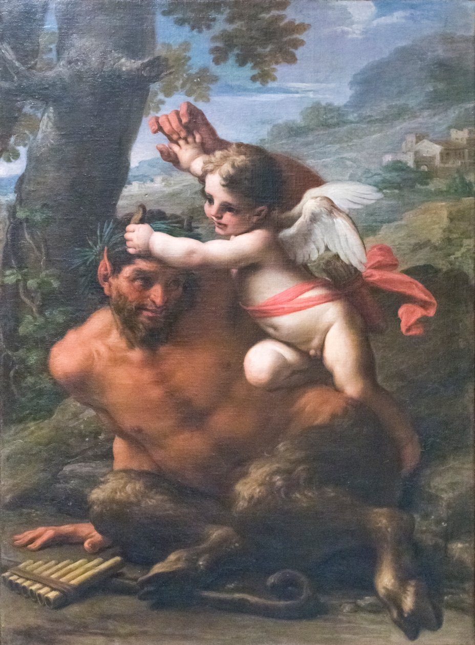 Kampen mellom Cupid og Pan (olje på lerret) av Francesco Mancini