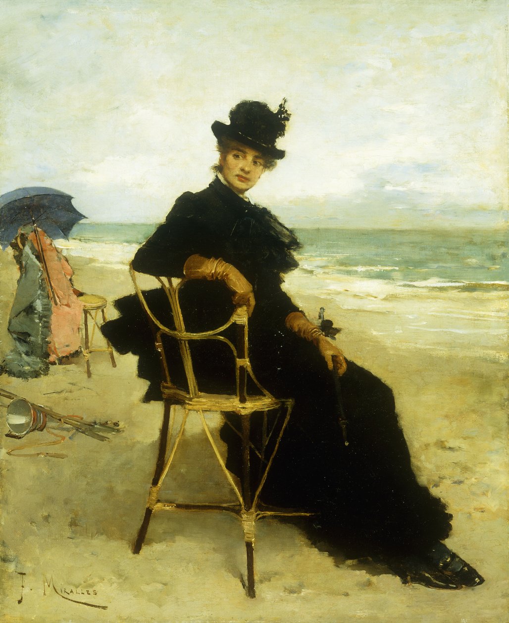 En dame som sitter på en veranda, av Francesco Miralles Galaup