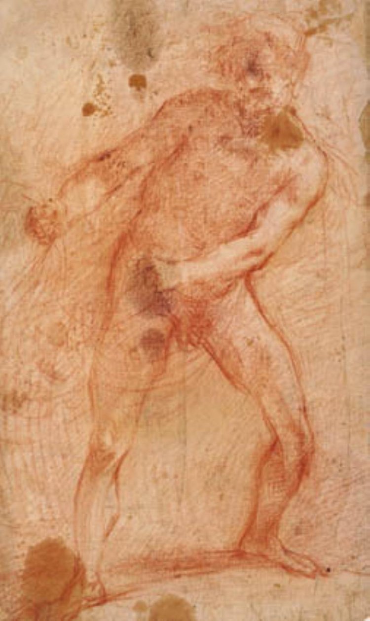 Naken mann trekker et nett (?) av Francesco Montelatici