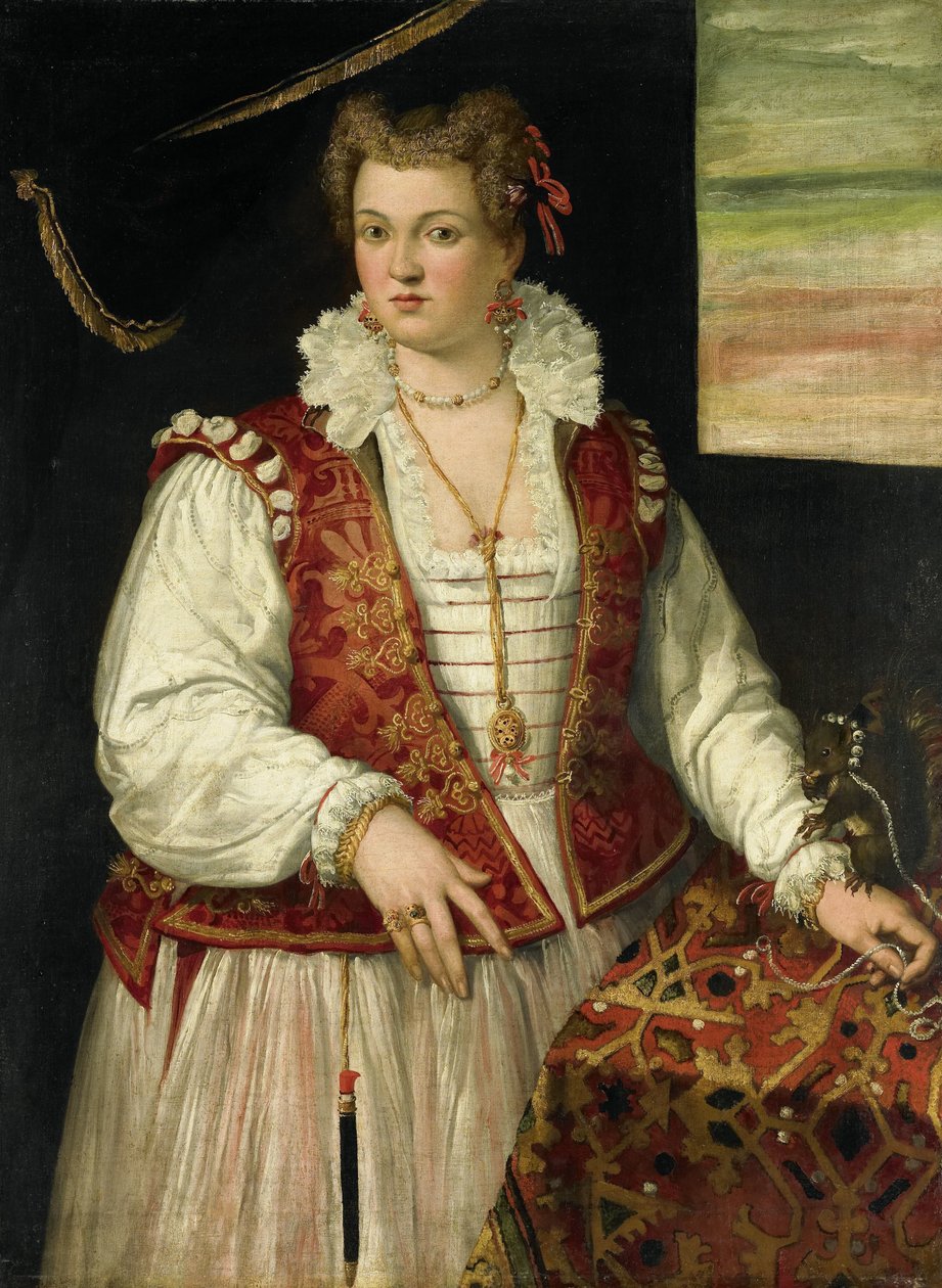 Portrett av en kvinne med et ekorn av Francesco Montemezzano (attributed to)