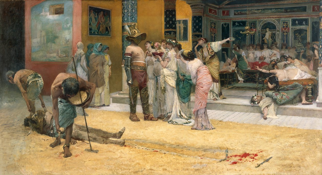 Gladiatorkamp under en middag i Pompei av Francesco Netti
