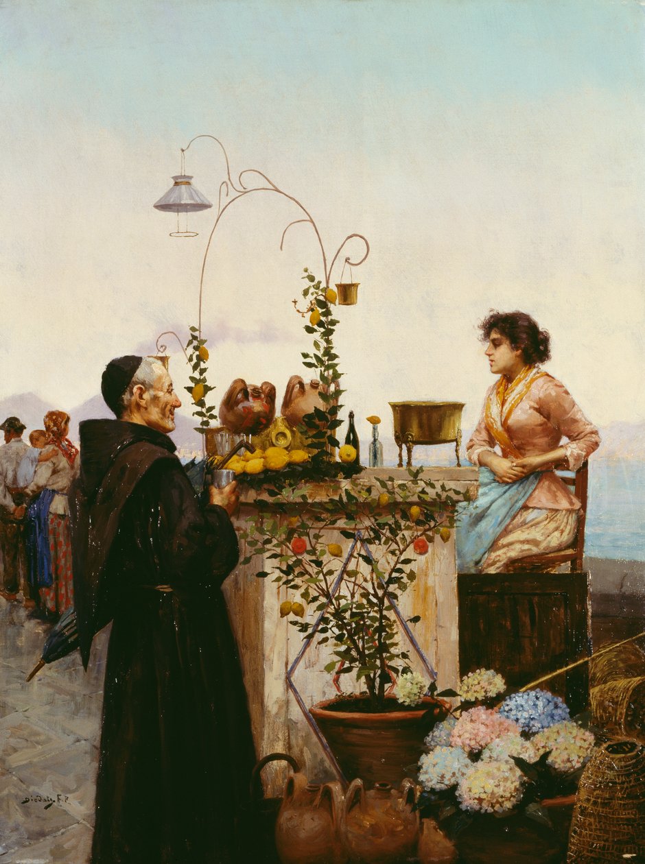 Drikkeleverandør, av Francesco Paolo Diodati (1864-1940), olje på lerret, 68x51 cm av Francesco Paolo Diodati