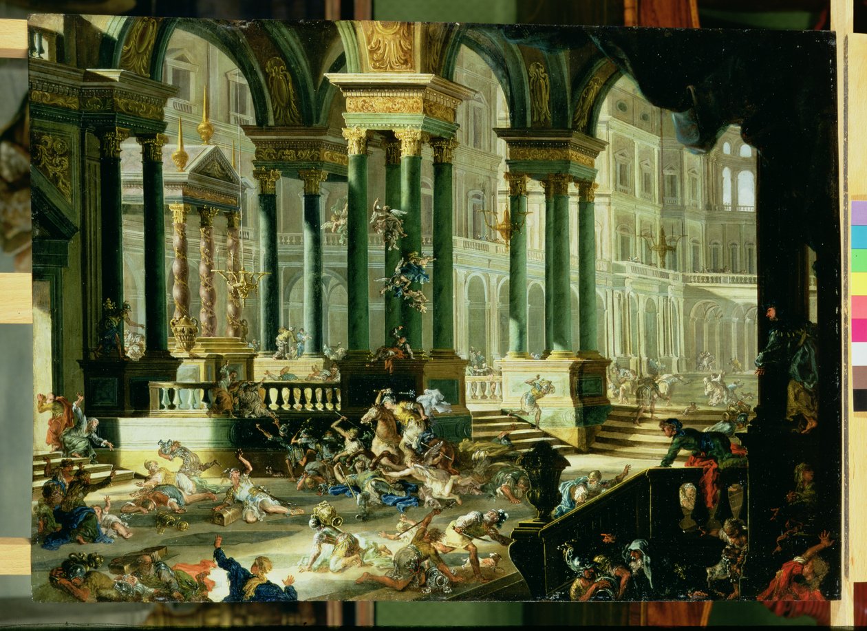 Utvisning av Heliodorus fra Salomos tempel (olje på kobber) av Francesco Peresi