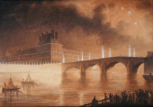 Belysning av kaien og Pont des Tuileries av Francesco Piranesi