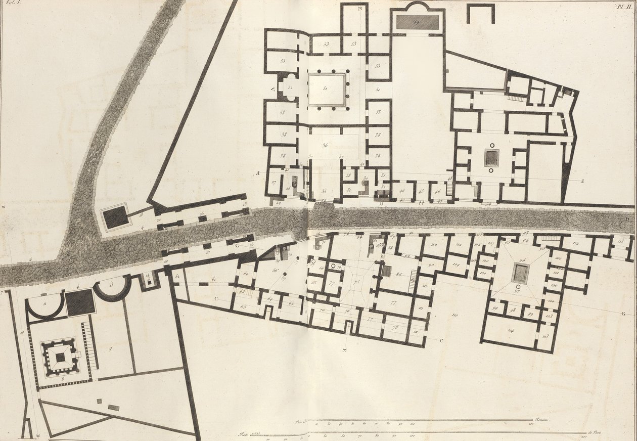 Stor plan over inngangen til byen Pompeii og dens omkringliggende bygninger, fra Ant..., 1804. av Francesco Piranesi