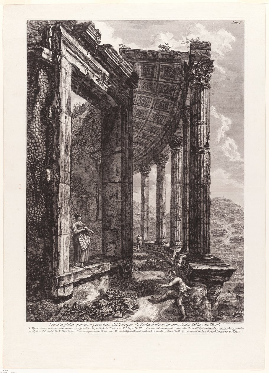 Utsikt over døren og peristylen til Vesta-tempelet av Francesco Piranesi
