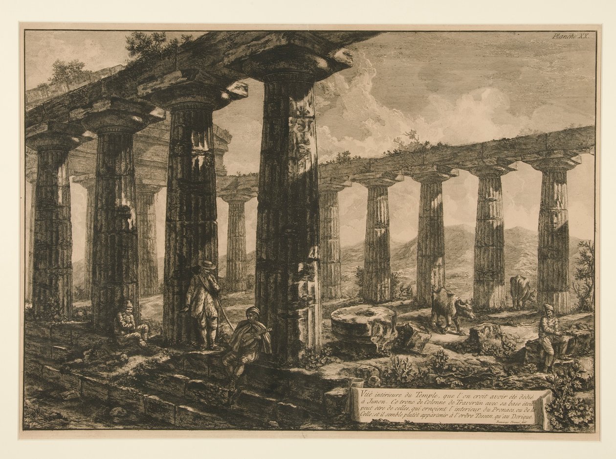 Innvendig utsikt over tempelet, at av Francesco Piranesi
