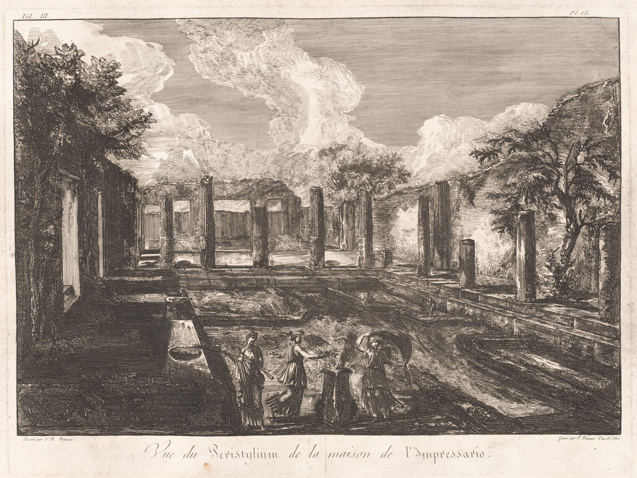 Utsikt over Peristylium fra Impressarios hus av Francesco Piranesi, after Giovanni Battista Piranesi