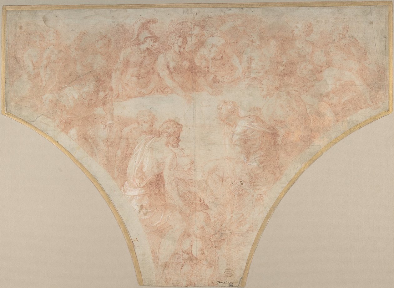 Apple of Discord Thrown by Eris at the Marriage of Peleus and Thetis: Study for Fresco..., 1504-70. av Francesco Primaticcio
