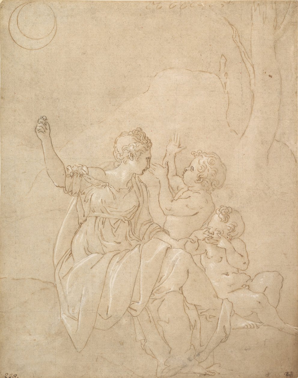 Klassisk kvinnefigur Diana eller Venus med to spedbarn, ca. 1539-42. av Francesco Primaticcio