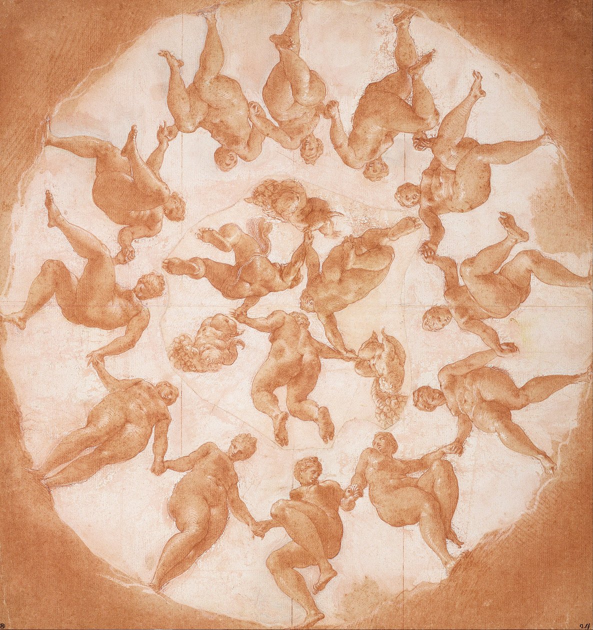 Timedansen og tre putti med overflødighetshorn av Francesco Primaticcio