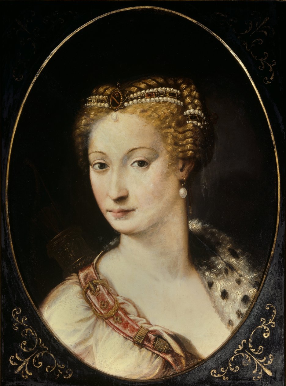 Portrett av Diane de Poitiers (1499 - 1566) Lady of Breze, hertuginne av Valentinois. Maleri av Francesco Primaticcio, kjent som The Primatice (1504 - 1570) av Francesco Primaticcio