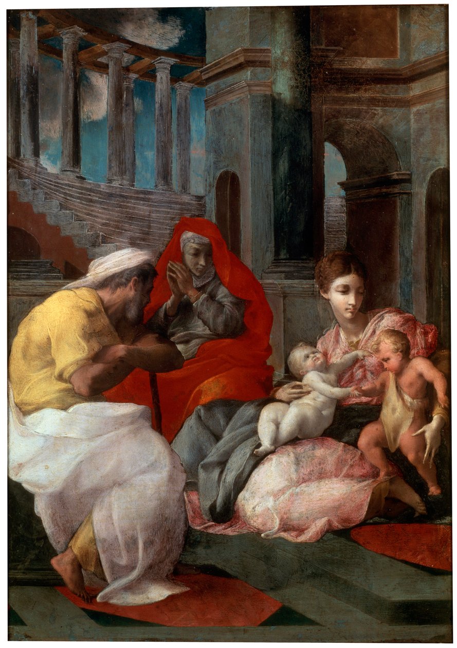 Den hellige familie med døperen Johannes og den hellige Elizabeth, 1541 av Francesco Primaticcio
