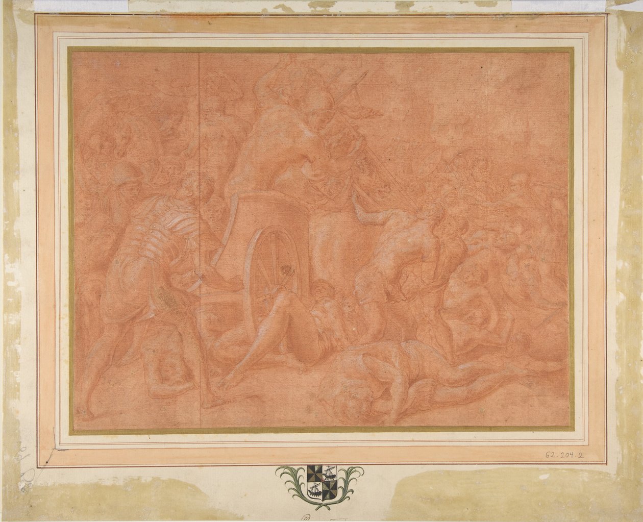 Ulysses og hans følgesvenner kjemper mot cikonene før byen Ismaros, Study..., 1555-60. av Francesco Primaticcio