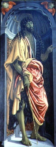 Døperen Johannes, sidepanel fra sakramentenes tabernakel, ca. 1484-6 (tempera på panel) (detalj fra 94757) av Francesco and Raffaello Botticini