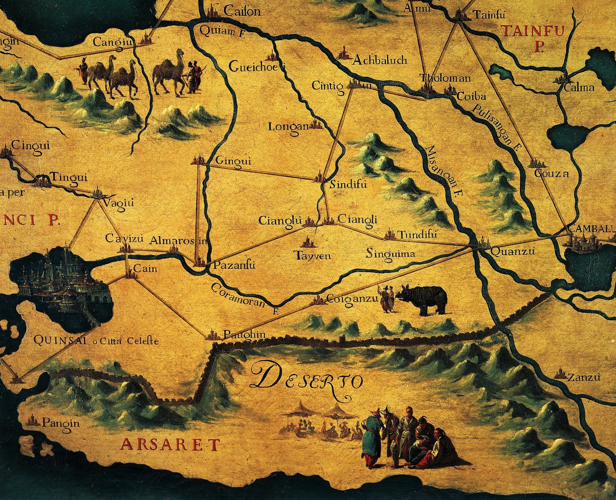 Marco Polos rute over østlige ørkener, kart over Tartary av Francesco and Ramusio Giovan Battista Grisellini