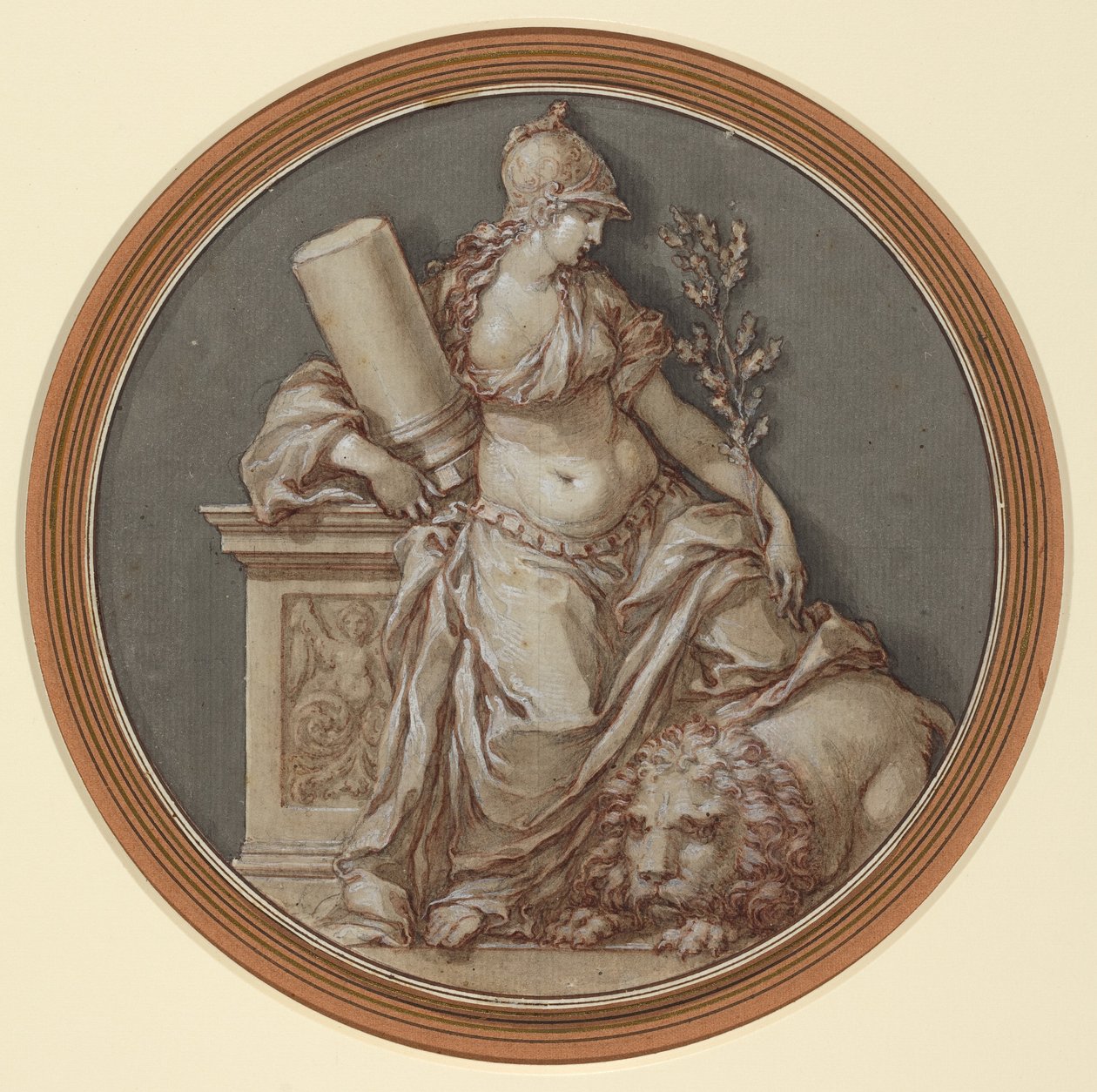 Allegori om styrke (penn og brunt blekk med grå og brun vask, forhøyet med hvit gouache, over svart kritt) av Francesco Rosaspina