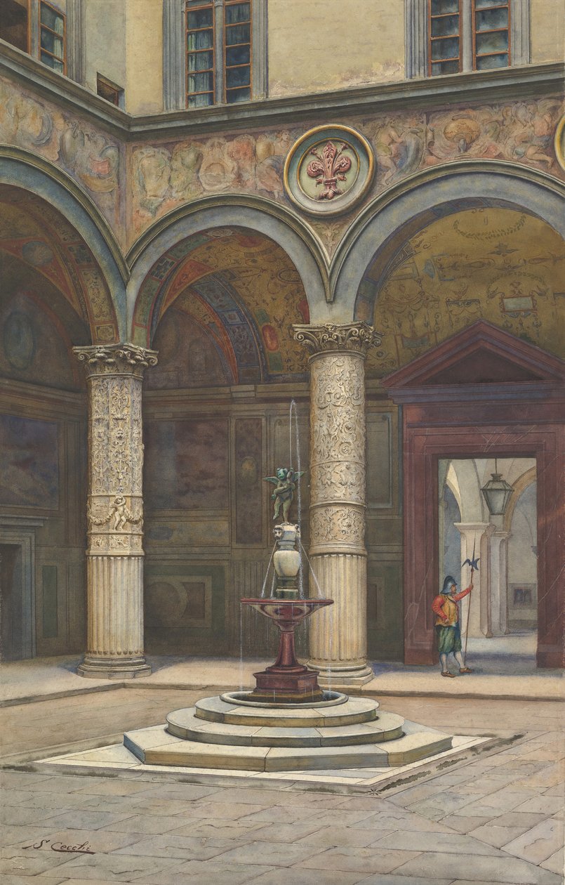 Gårdsplassen til Palazzo Vecchio, Firenze, 1800-tallet. av Francesco Salviati