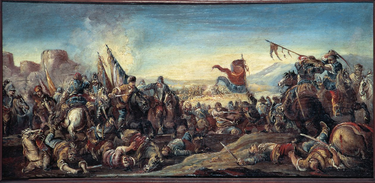 Veneto-østerriksk-osmanske krig (tredje østerriksk-osmanske krig eller syvende Venezia-osmanske krig) "" Kamp mellom venitianere og tyrkere på Korfu, Hellas av Francesco Simonini
