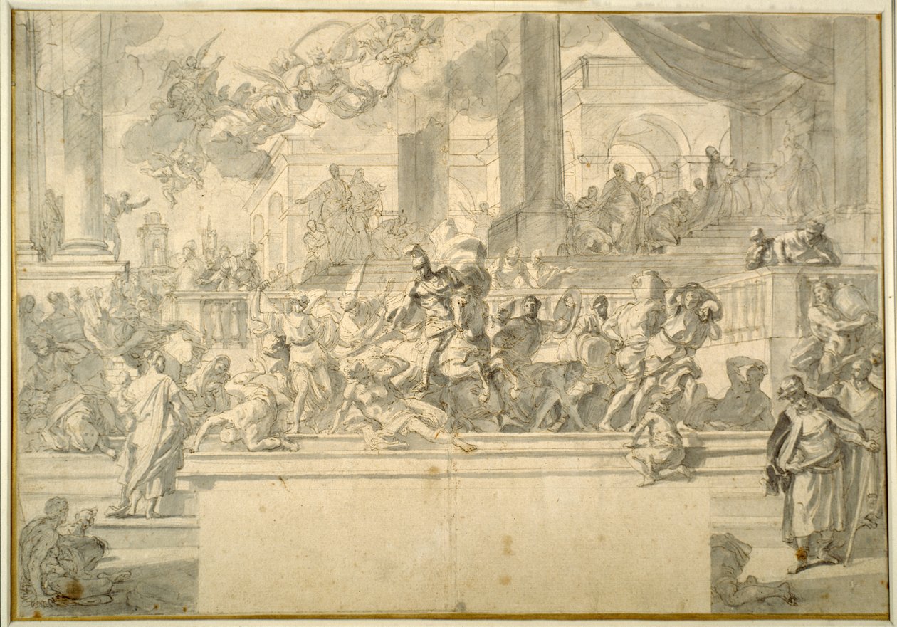 Heliodorus drevet fra tempelet (penn og blekk med vask over kritt på papir) av Francesco Solimena