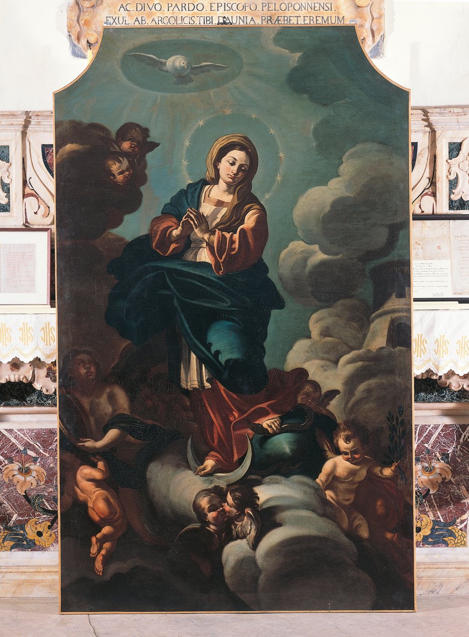 Immaculate Conception, maleri på lerret tilskrevet Francesco Solimena (1657-1747), katedralen i San Pardo, Larino, Molise, Italia av Francesco Solimena