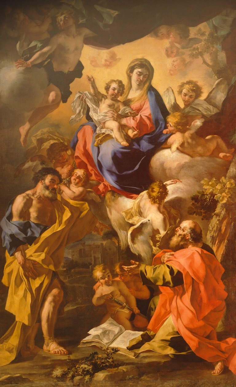 Madonna og barn mellom St Peter og St Paul av Francesco Solimena (1657-1747) av Francesco Solimena