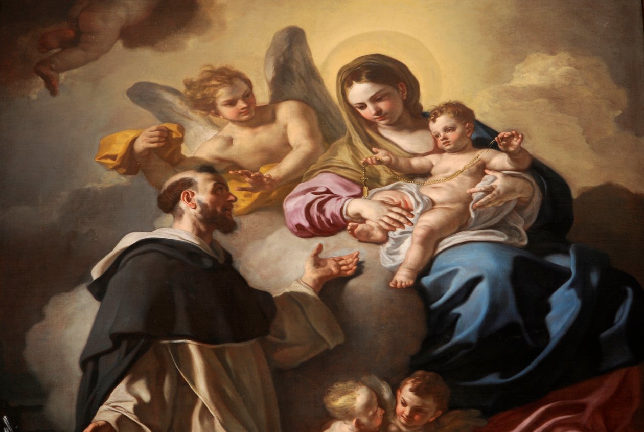 Madonna av rosenkransen med de hellige Dominic og Catherine av Francesco Solimena