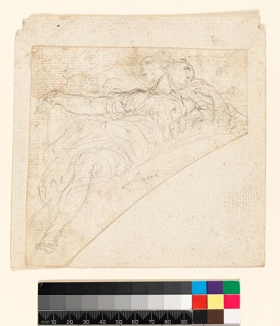 Recto: Studie for en kvinneskikkelse i en spandrel. Verso: Tegning på baksiden av papiret, før 1747 av Francesco Solimena
