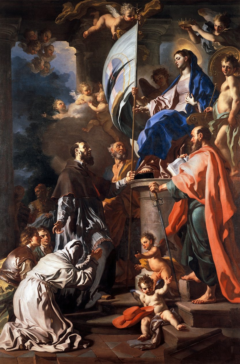 St Bonaventure mottar banneret til St. grav fra Madonna, av Francesco Solimena (1657-1747), katedralen i San Paolo, Aversa, Campania, Italia av Francesco Solimena