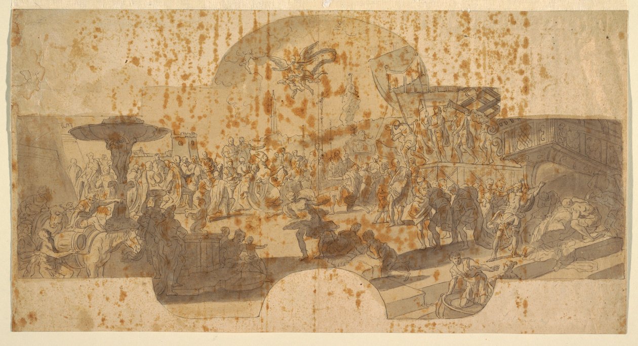 Studer for en freskomaleri for senatets sal, Genova: Relikviene etter St. John Baptist bringes til Genova av Francesco Solimena