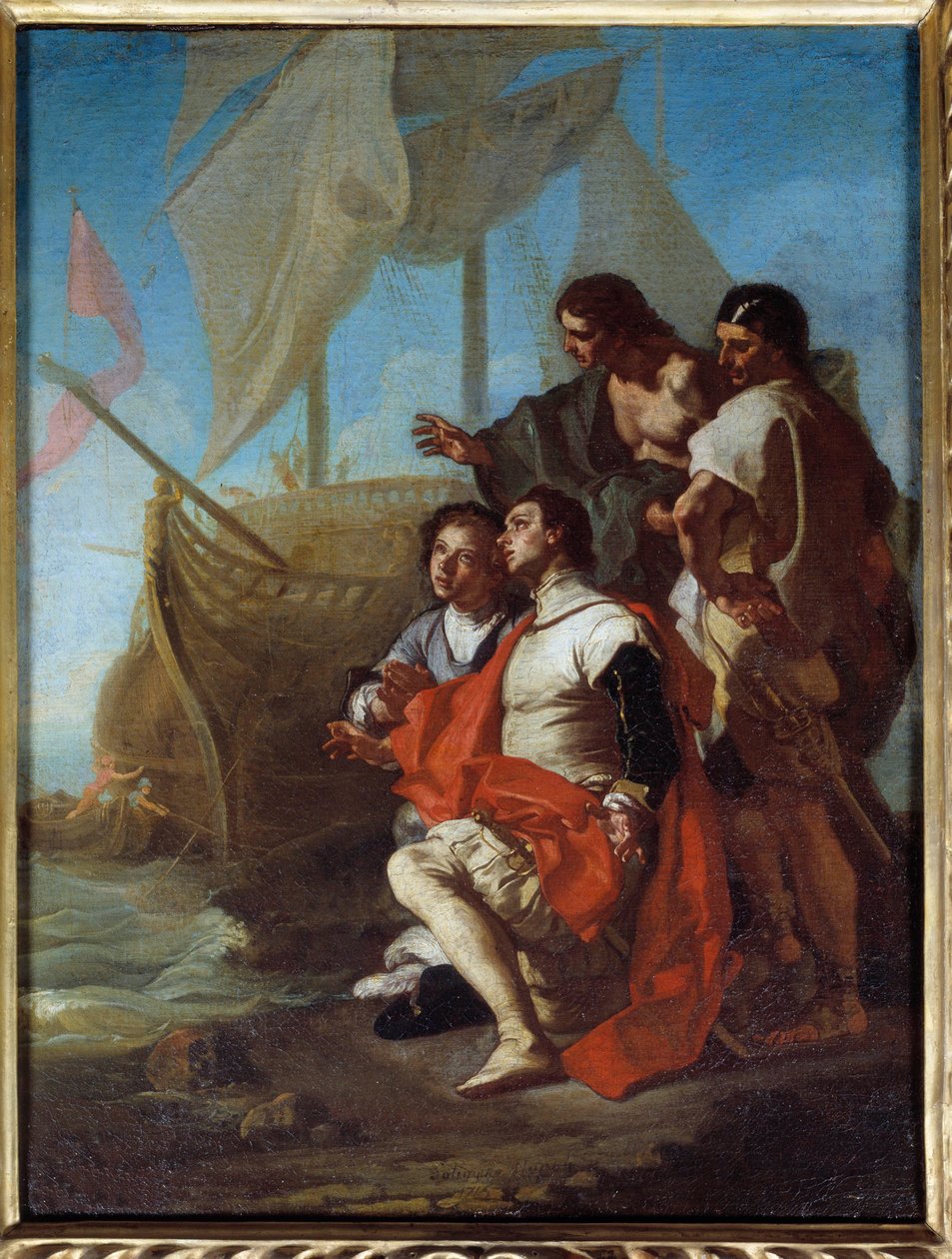 Ankomsten av oppdagelsesreisende Christopher Columbus (1451-1506) til Amerika Maleri av Francesco Solimena dit l